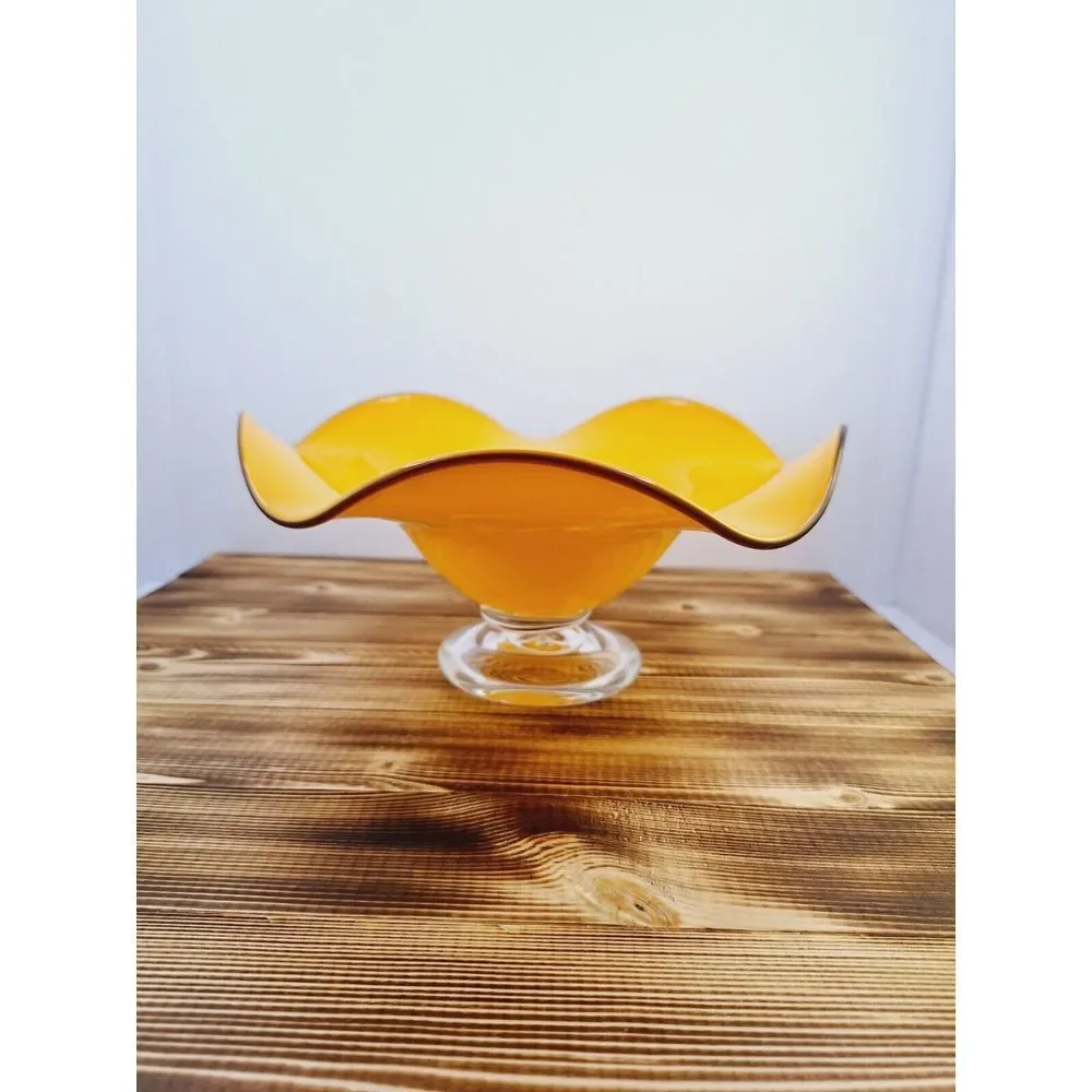 Vintage Teleflora‎ Gift Beautiful Orange Flower / Candy Glass Bowl Pedestal Base